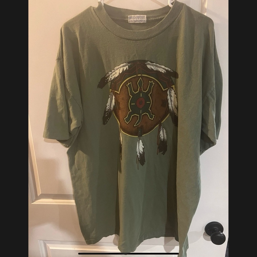 Kids Olive Green Tee with Feather Design